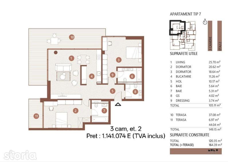 3 camere tip duplex | Terasa 20 mp | Floreasca | Cladire noua 2026 - 12