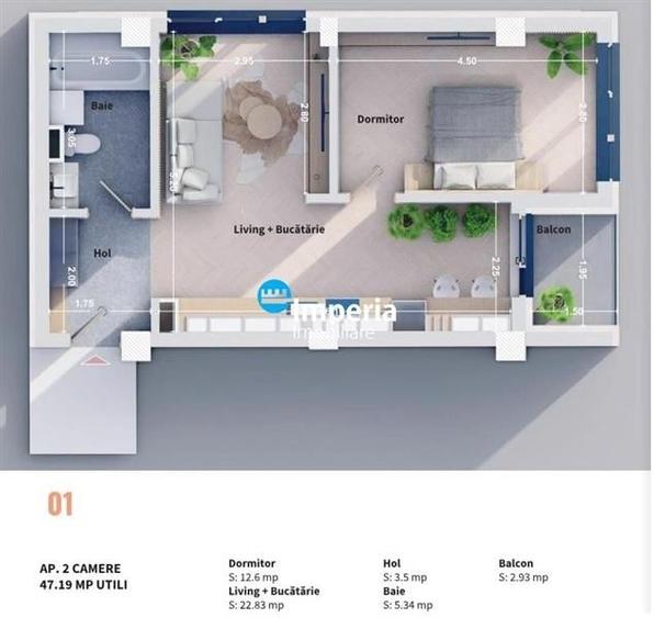 Apartament 2 cam, 47.20 mp, de vanzare,bloc nou Rediu vedere Lac - 5