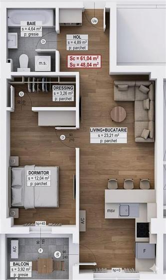 Comision 0! Apartament 2 camere | 48.04 mp | Etaj 2 | 2c-7747 - 1