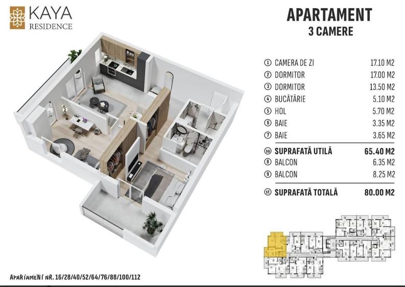 Apartament cu 3 camere în Central