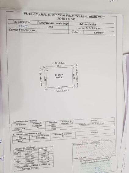 Teren Construcții extravilan de 500 mp, în Corbu