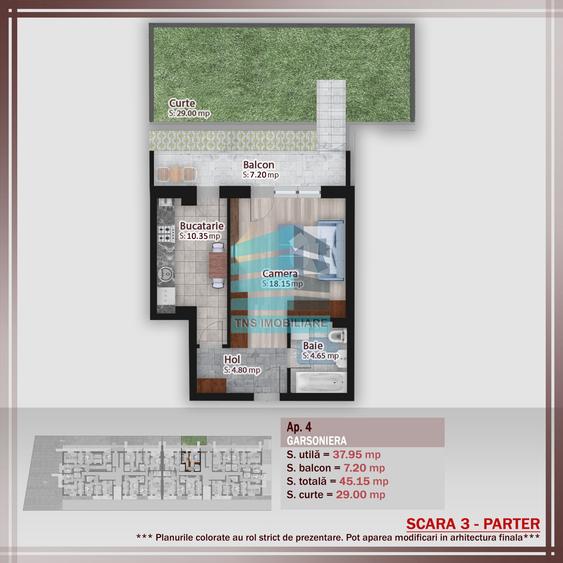 Garsoniera cu Gradina 29 Mp,Imobil P+3, Titan -Pallady,Metrou - 7