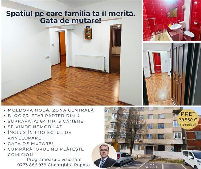 Apartament 3 camere decomandat, Bl. 23, Parter, Moldova Noua - 1