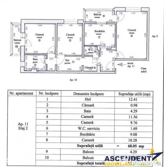 Apartament cu 3 camere decomandat în Vest