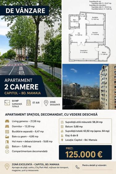 2 Camere Decomandat 64mp Zona Capitol - 1