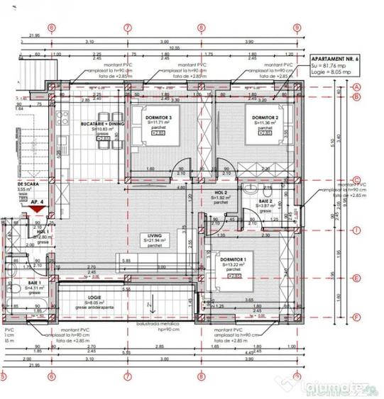 Apartament cu 4 camere semidecomandat în Central