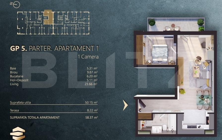 Ap. 2 camere[50 mp] Ansamblu Rezidential_zona RIVUS - 2