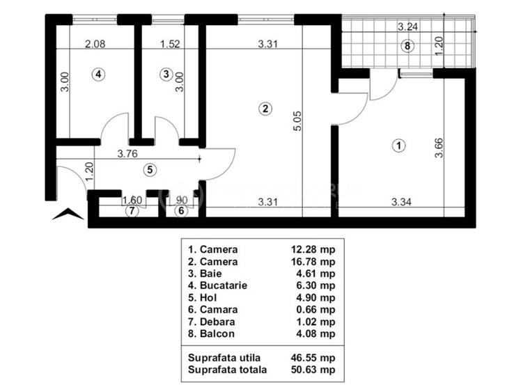 Etaj 2! Apartament 2 camere 50mp, Tudor Vladimirescu-Bucsinescu, CT - 4