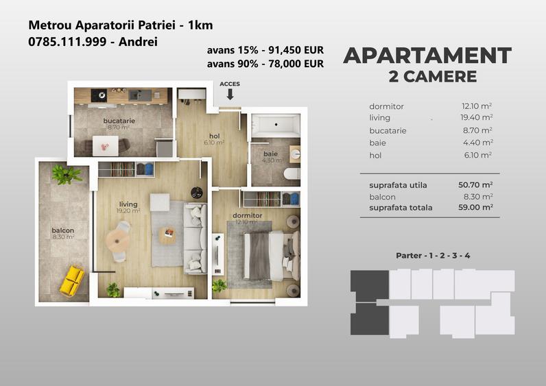 Metrou Aparatorii Patriei - studio 48.9mp - metrou 12 min - 3