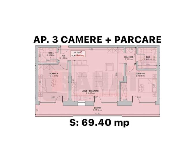 RO/EN Ap. NOU cu 3cam, 86.56 mp, parcare, balcon, 2 bai | DEZVOLTATOR - 9