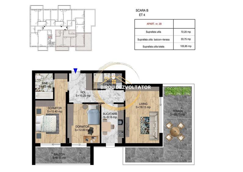 Penthouse Ansablu premium Vedere libera Decomandat Metrou Teclu Titan - 1