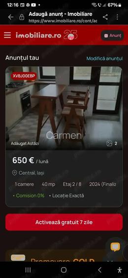 Particular dau spre chirie apartament cu 1 camera si garaj subteran in Iasi zona ultracentrala ..