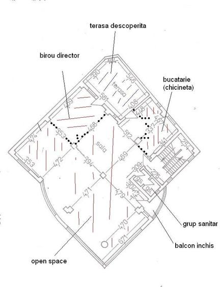 birou etj 1/2 open space chicineta, gr sanitar, gaze a.c. pvc tripan singr/etaj - 8