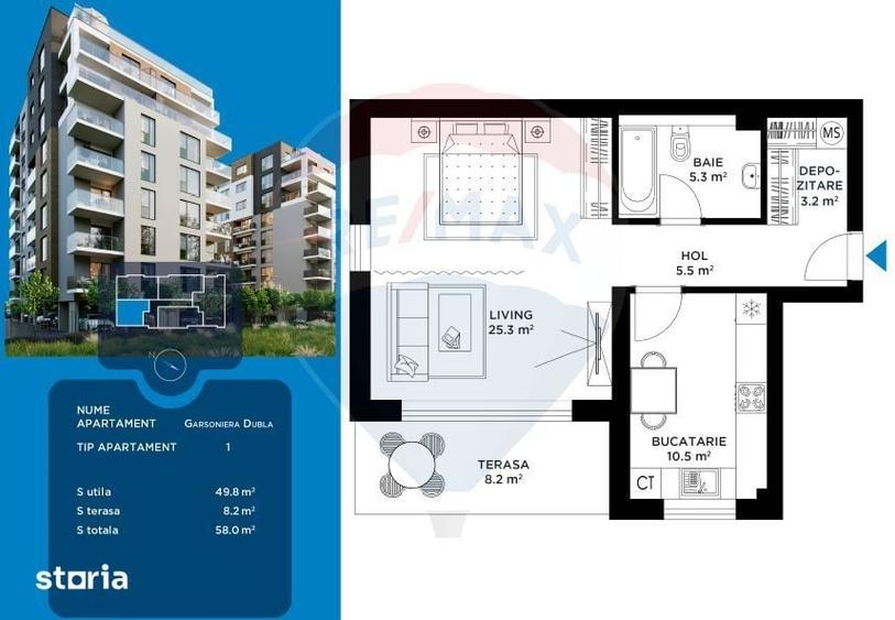 Apartament cu 2 camere în Străulești