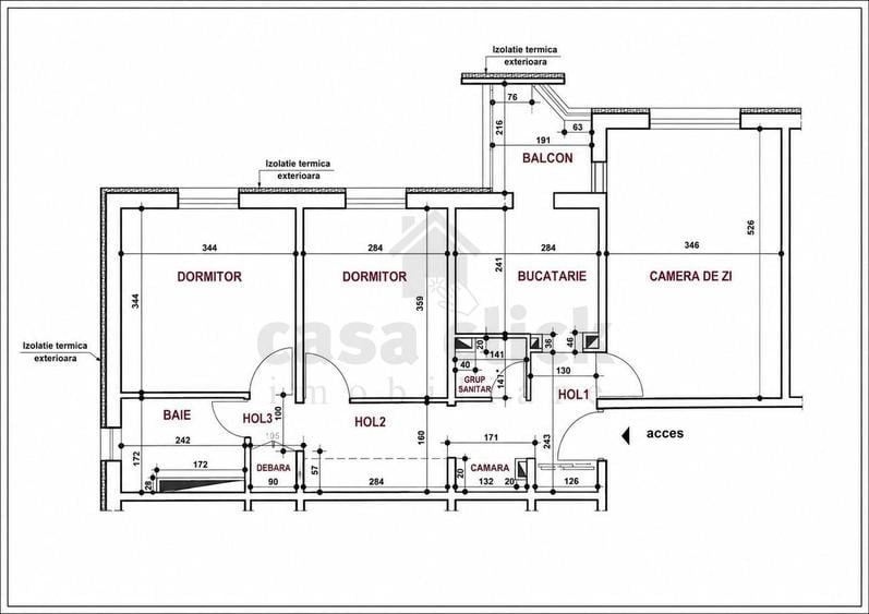 Apartament cu 3 camere decomandat în Piața Centrală