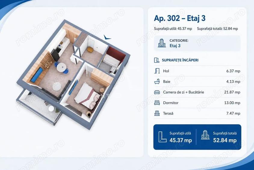 Apartament cu 2 camere decomandat în Cheriu