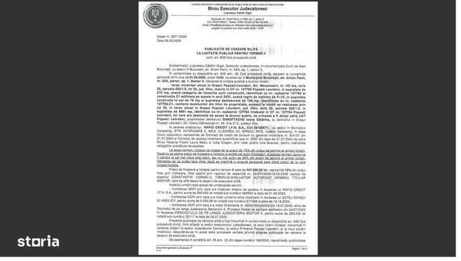 Casa + teren de vanzare Popesti-Leordeni. LICITATIE - 1
