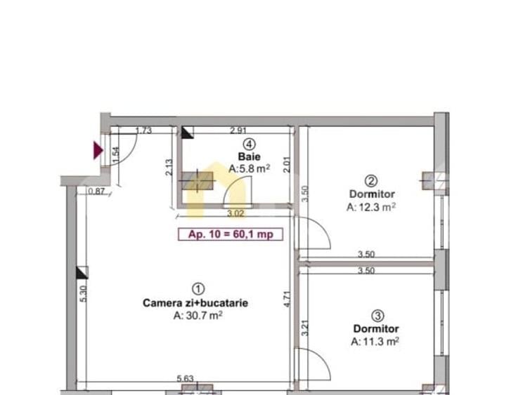 Apartament 3 Camere de Vanzare | SU 60.07 mp | Floresti, zona Terra - 3