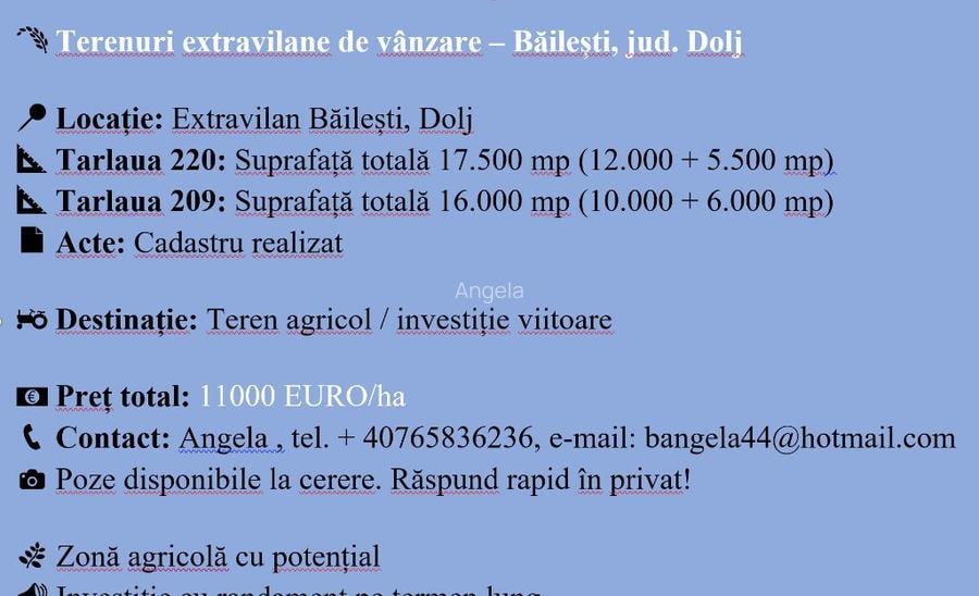 Terenuri extravilane Baile?ti 33.500 mp Acte la zi Pre? avantajos Terenuri extravilane Baile?ti 33.500 mp Acte la zi Pre? avantajos