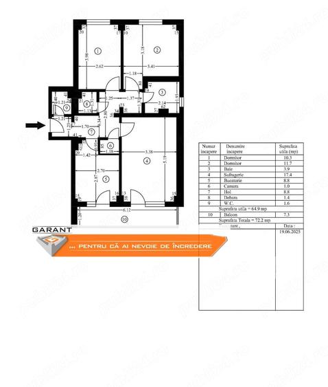 Apartament cu 3 camere decomandat în Găvana
