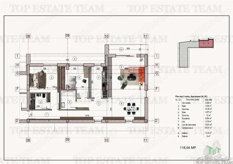 Apartament 3 camere 2 bai bloc nou metrou 1 Decembrie 1918