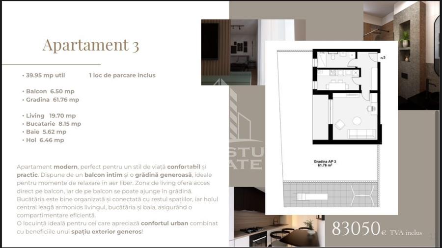 Apartament cu o camera, decomandat, gradina de 62 mp, zona Planetelor - 1