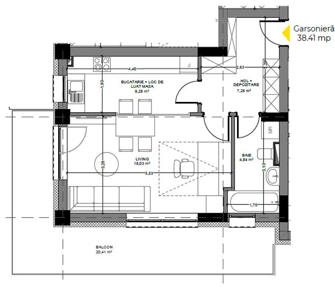Garsonieră spațioasă cu terasă generoasă de 20 mp – Avantgarden3 Brașov, Faza V - 3
