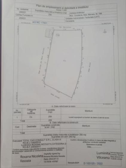 Teren Construcții intravilan de 250 mp, în Tomis I