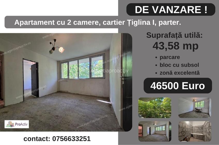 Apartament cu 2 camere, cartier Țiglina I, parter. Apartament cu 2 camere, cartier Țiglina I, parter.