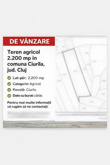 Teren intravilan de vânzare – 2.200 mp – Salicea, Ciurila - 1