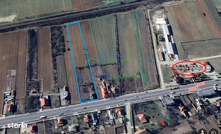 Casa Bradesti , teren intravilan 7952 mp , deschidere 33 m la DE 70 - 8