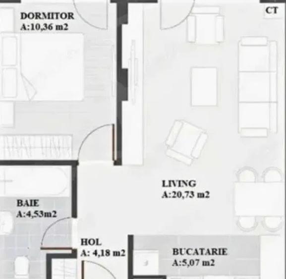Apartament semifinisat cu CF, 43 mp, parcare, zona Teilor - 1