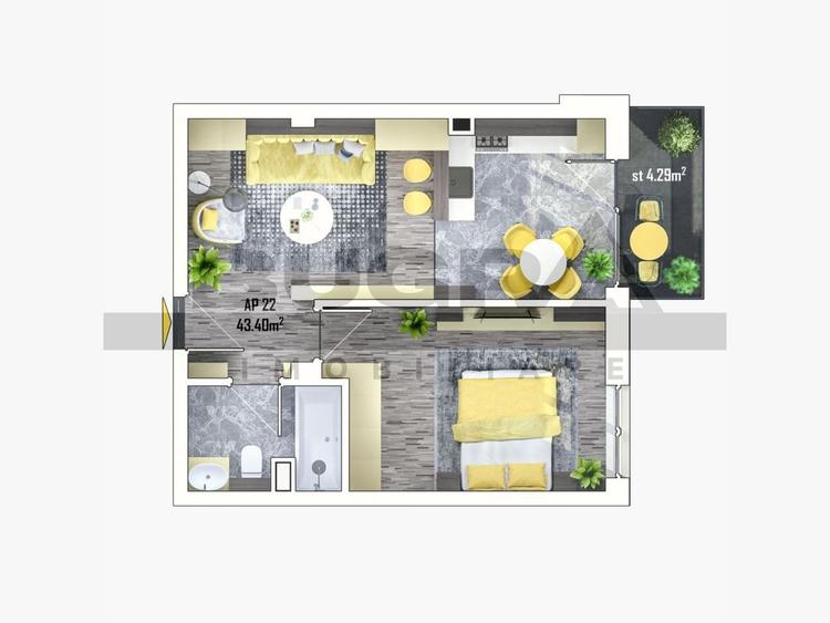 Apartament 2 camere, 44 mp, parcare, semifinisat, Omnia Residence - 2