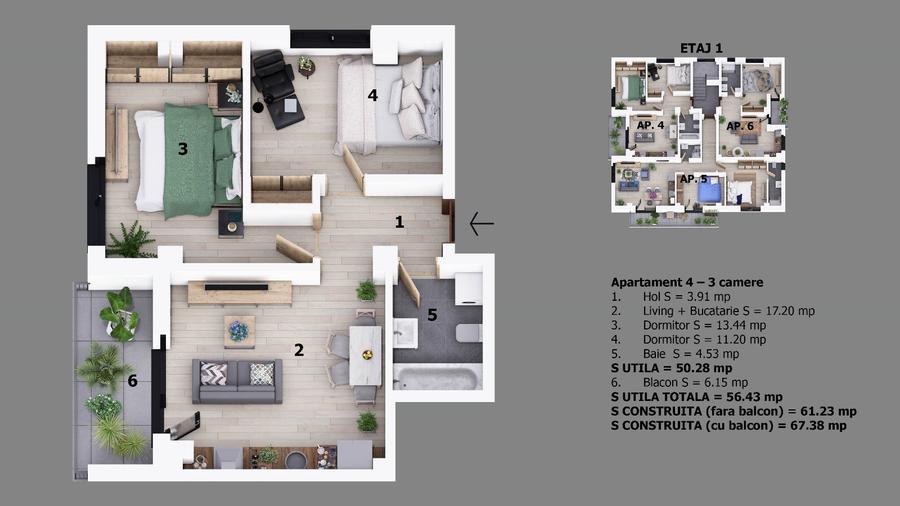 Apartament 3 camere strada Maramures | Parc Unirii | Proiect nou | - 2