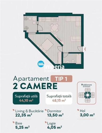 Apartament cu 2 camere decomandat în Podul de Fier