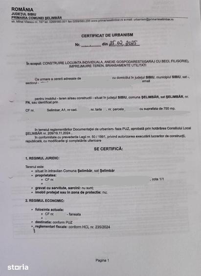 Teren de 750 mp, în Șelimbăr