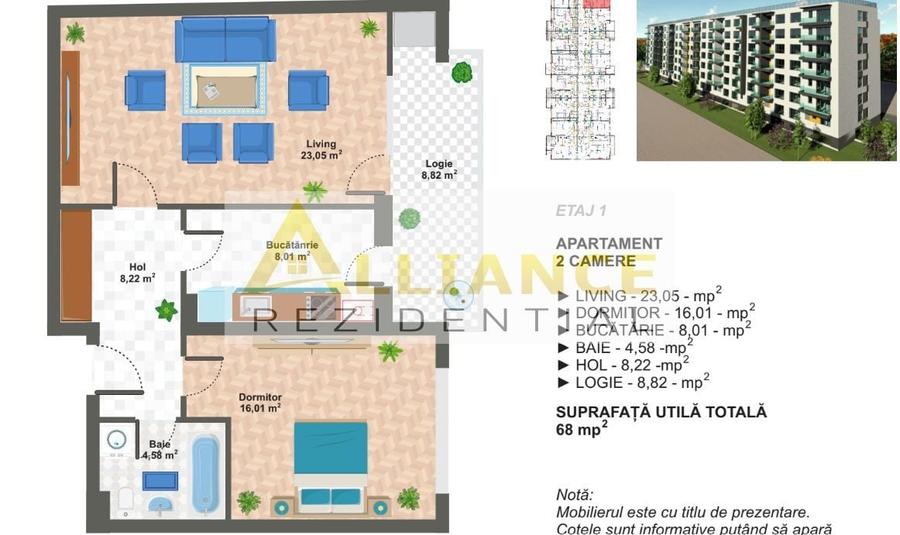 Apartament cu 2 camere decomandat în Metalurgiei