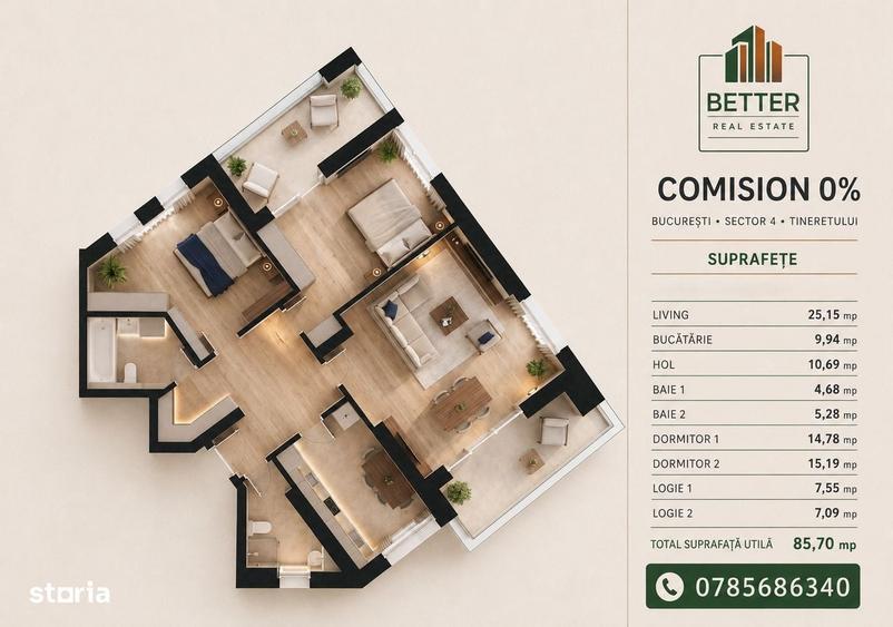 Apartament 3 camere decomandat | Tineretului, Sector 4 | Comision 0% - 2