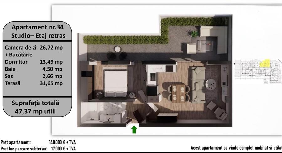 Apartament cu 2 camere decomandat în Tractorul