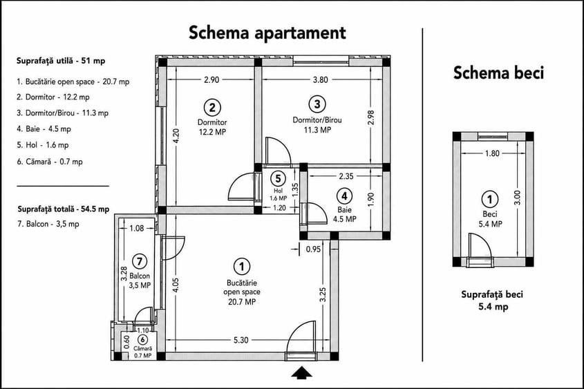Apartament cu 3 camere decomandat în Florești