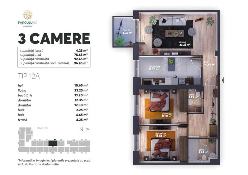 Apartament cu 3 camere decomandat, mobilat în P-ta Presei Libere