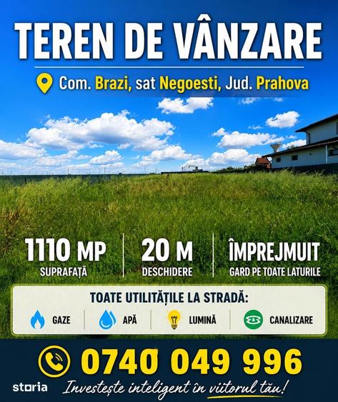 Teren de 1110 mp, în Brazi