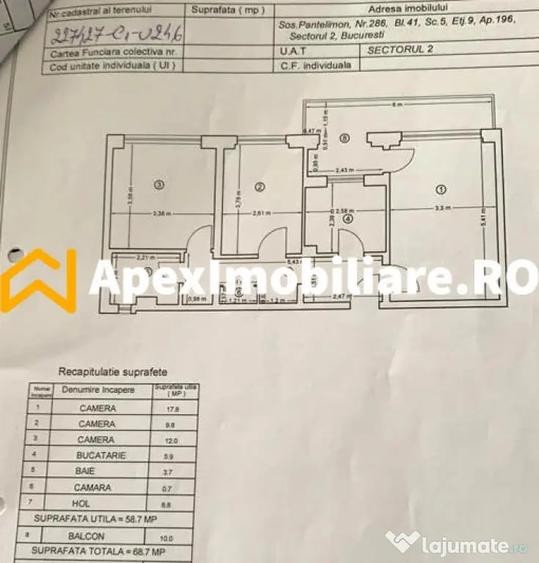 Apartament cu 3 camere decomandat în Pantelimon