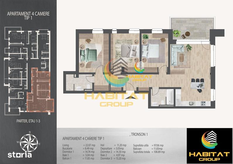 Apartament cu 4 camere în Theodor Pallady