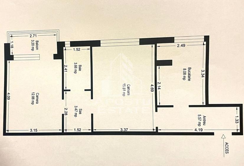 Apartament cu 2 camere semidecomandat, mobilat în Podgoria