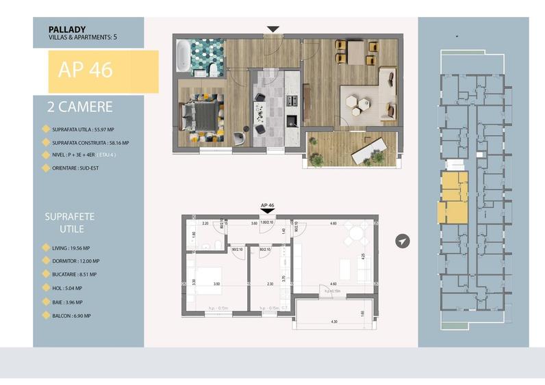 Apartament cu 2 camere decomandat, mobilat în Titan