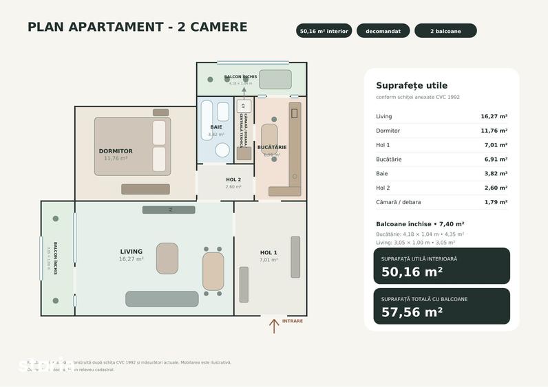 Apartament cu 2 camere decomandat în Gheorgheni