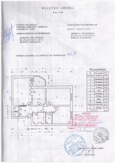 Apartament cu 3 camere semidecomandat în Central