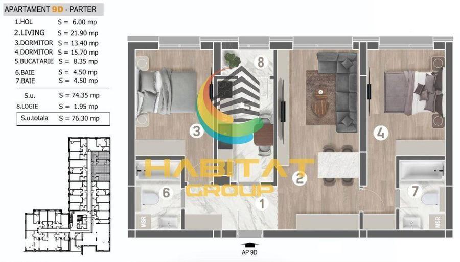 Apartament cu 3 camere în Apărătorii Patriei