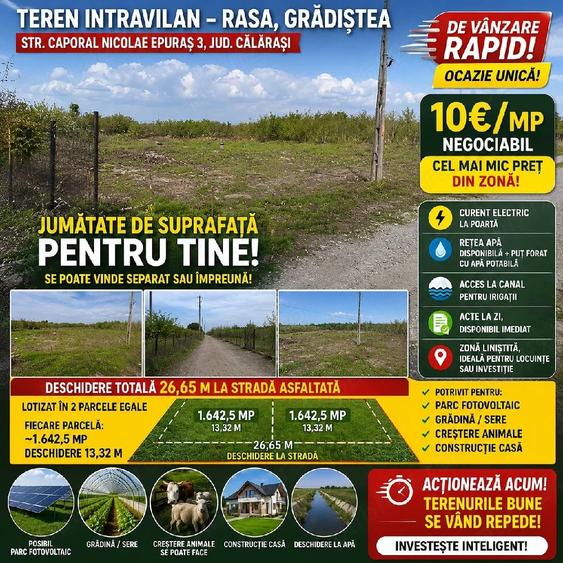 Teren de 3350 mp, în Rasa